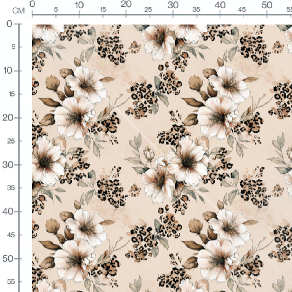 Tissu - fleurs beige leopard