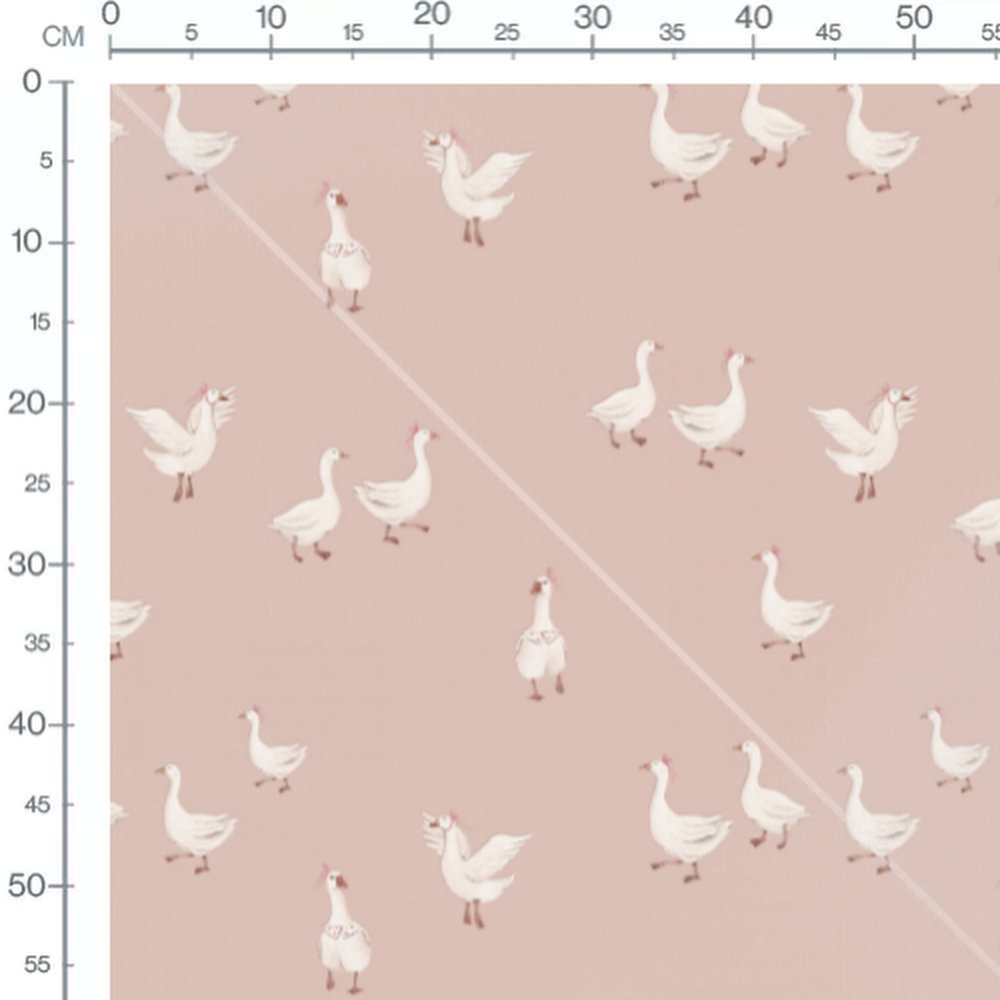 Tissu - Oies blanches aux détails roses