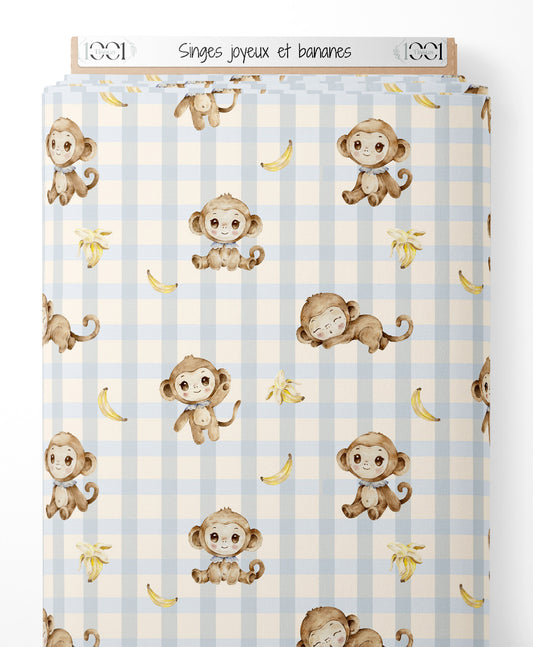 Tissu - Singes joyeux et bananes