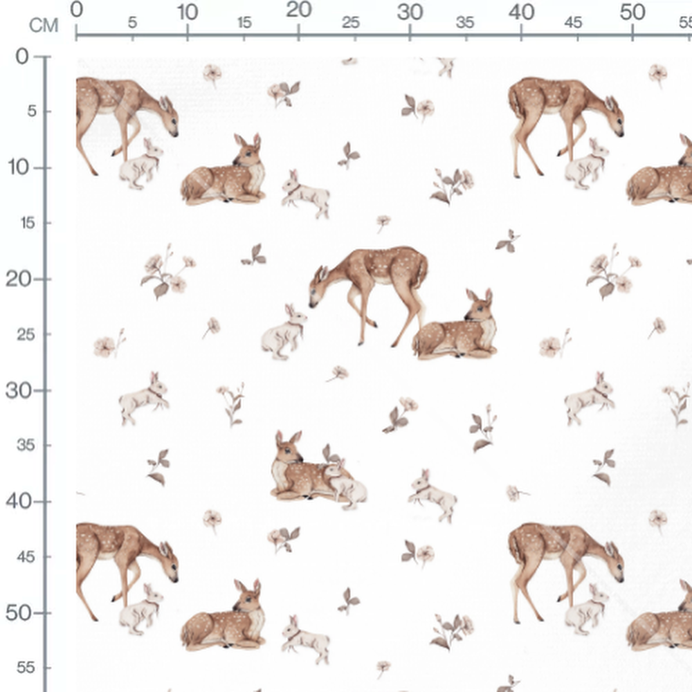 Tissu - Faons et lapins fleuris gris