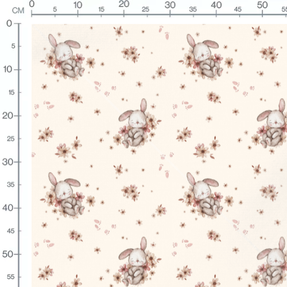 Tissu - Lapins endormis sur fond crème