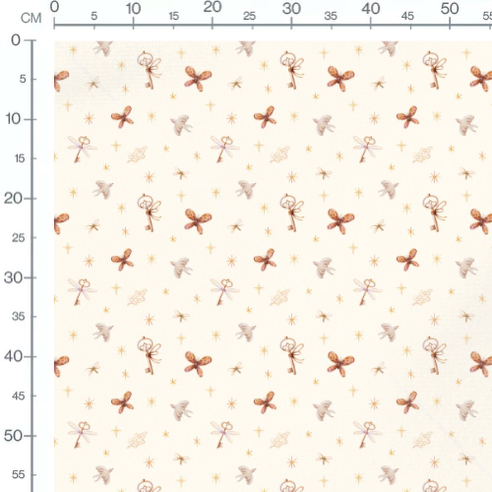 Tissu - Papillons et clés dorées