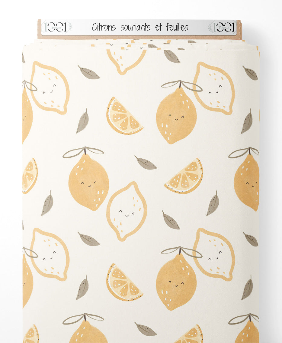 Tissu - Citrons souriants et feuilles