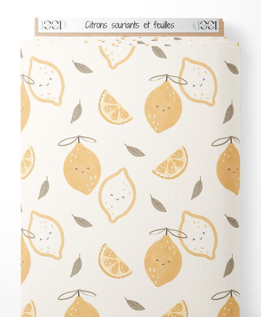 Tissu - Citrons souriants et feuilles