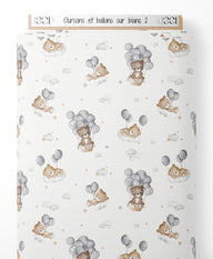Tissu - Oursons et ballons sur blanc 2