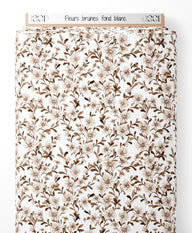 Tissu - Fleurs brunes sur fond blanc