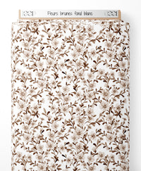 Tissu - Fleurs brunes sur fond blanc