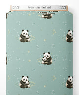 Tissu - Pandas câlins fond vert