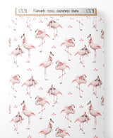 Tissu - Flamants roses couronnés blanc