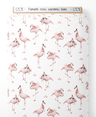 Tissu - Flamants roses couronnés blanc