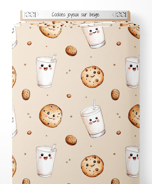 Tissu - Cookies joyeux sur beige