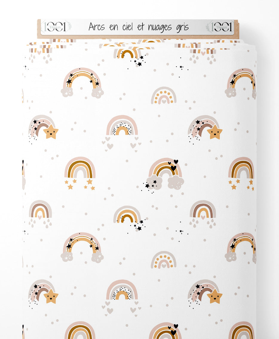 Tissu - Arcs-en-ciel et nuages gris