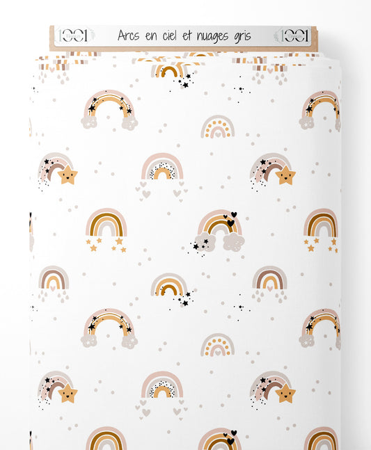 Tissu - Arcs-en-ciel et nuages gris