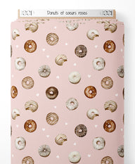 Tissu - Donuts et cœurs roses