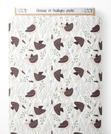 Tissu - Oiseaux et feuillages pastel