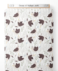 Tissu - Oiseaux et feuillages pastel