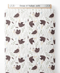 Tissu - Oiseaux et feuillages pastel