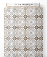 Tissu - Fleurs beige symétriques grises