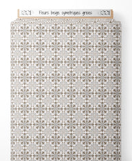 Tissu - Fleurs beige symétriques grises