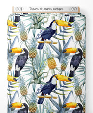 Tissu - Toucans et ananas exotiques