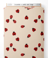 Tissu - Coccinelles à points noirs beige