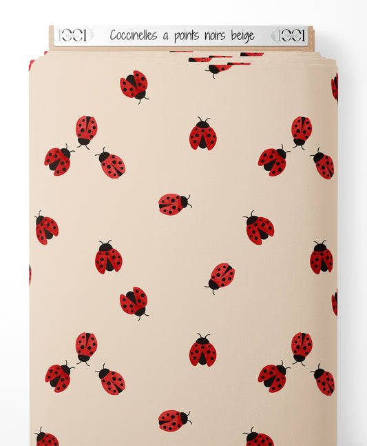 Tissu - Coccinelles à points noirs beige