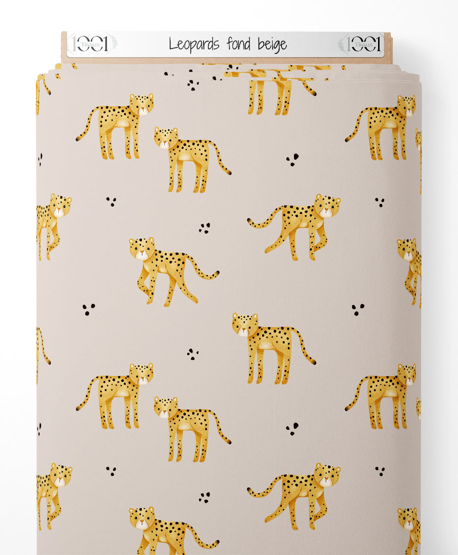 Tissu - Léopards sur fond beige