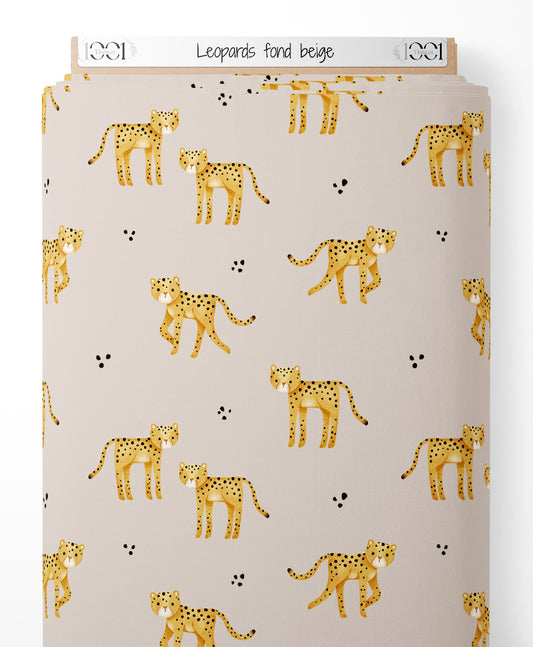Tissu - Léopards sur fond beige