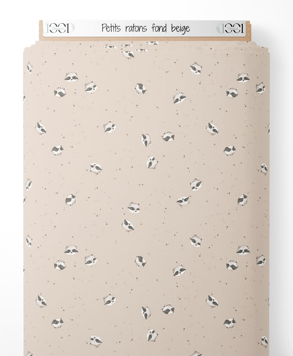 Tissu - Petits ratons sur fond beige