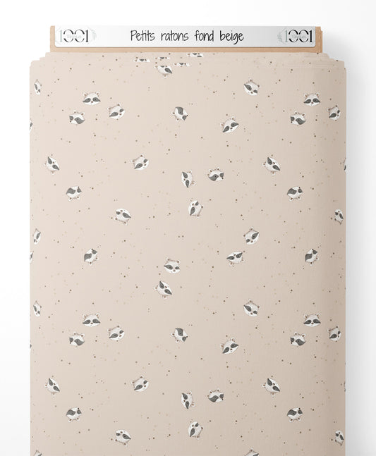 Tissu - Petits ratons sur fond beige