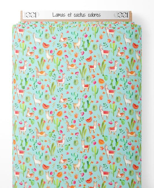 Tissu - Lamas et cactus colorés