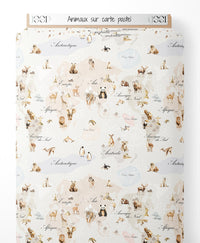 Tissu - Animaux sur carte pastel