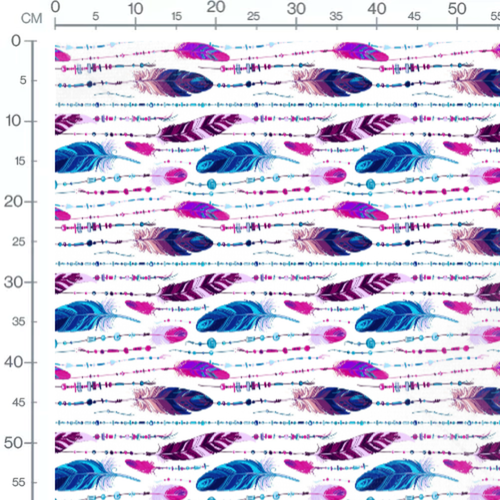 Tissu - Plumes et perles colorées