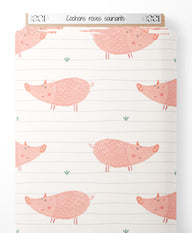 Tissu - Cochons roses souriants