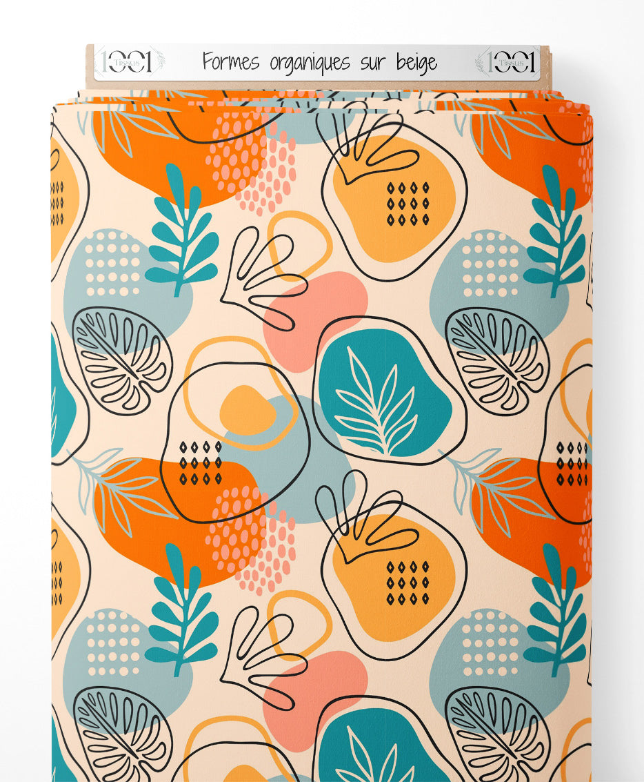 Tissu - Formes organiques sur beige