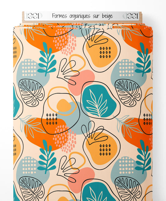 Tissu - Formes organiques sur beige