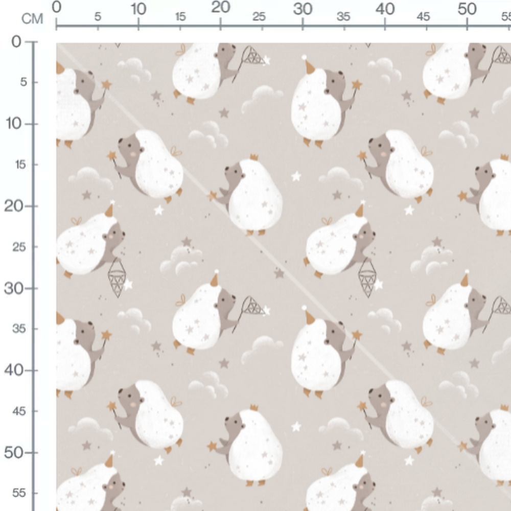 Tissu - Hérissons étoiles et nuages