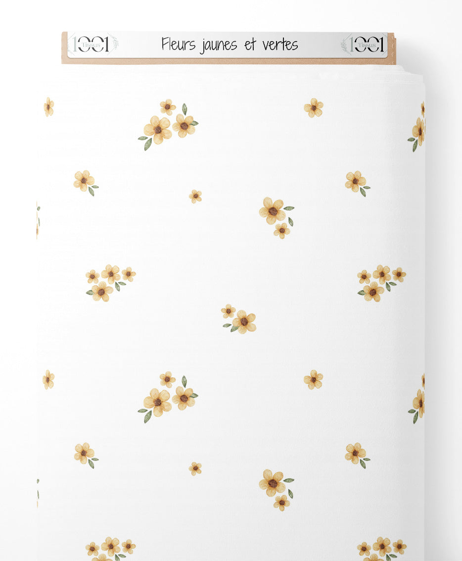 Tissu - Fleurs jaunes et vertes