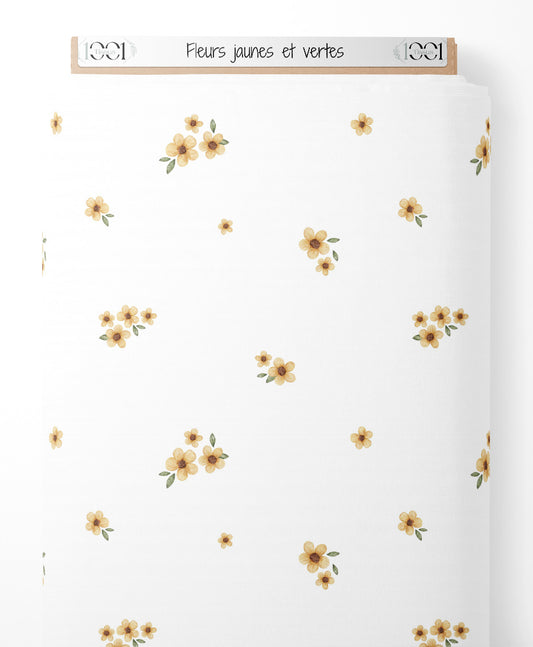 Tissu - Fleurs jaunes et vertes