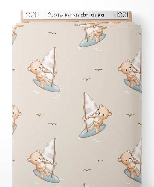 Tissu - Oursons marron clair en mer