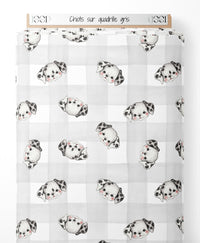 Tissu - Chiots sur quadrillé gris
