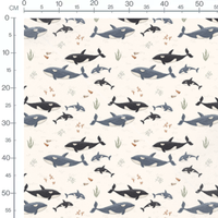 Tissu - Orques et baleines sur beige