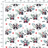 Tissu - Pandas et coeurs rouges