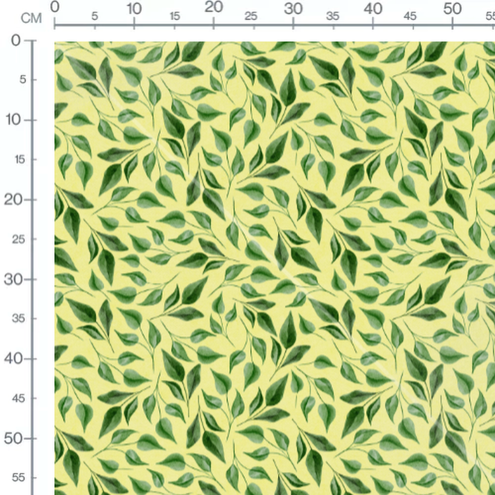 Tissu - Feuilles vertes sur fond jaune