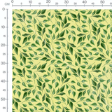 Tissu - Feuilles vertes sur fond jaune