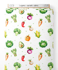 Tissu - Légumes souriants colorés