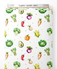 Tissu - Légumes souriants colorés