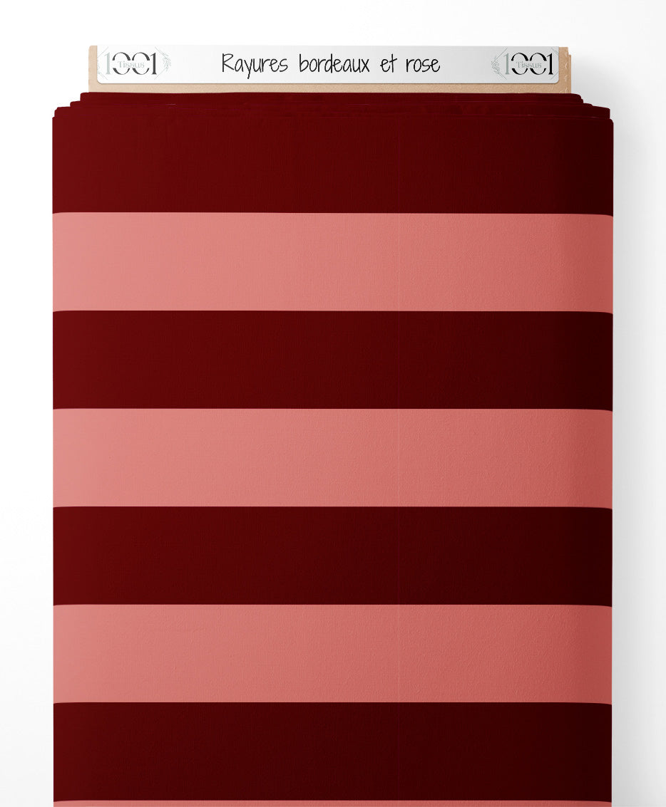 Tissu - Rayures bordeaux et rose