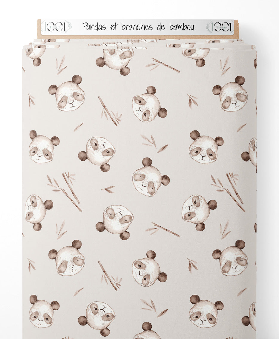Tissu - Pandas et branches de bambou