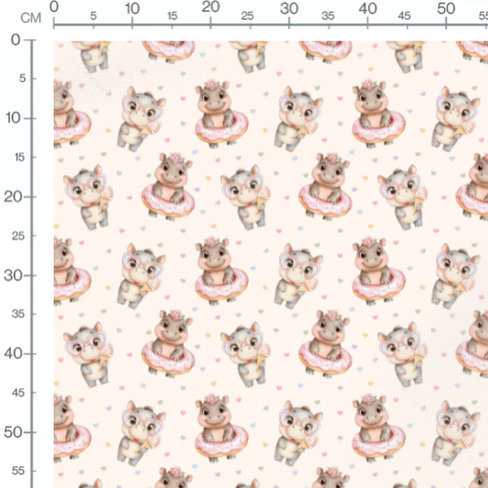 Tissu - Hippopotames et donuts